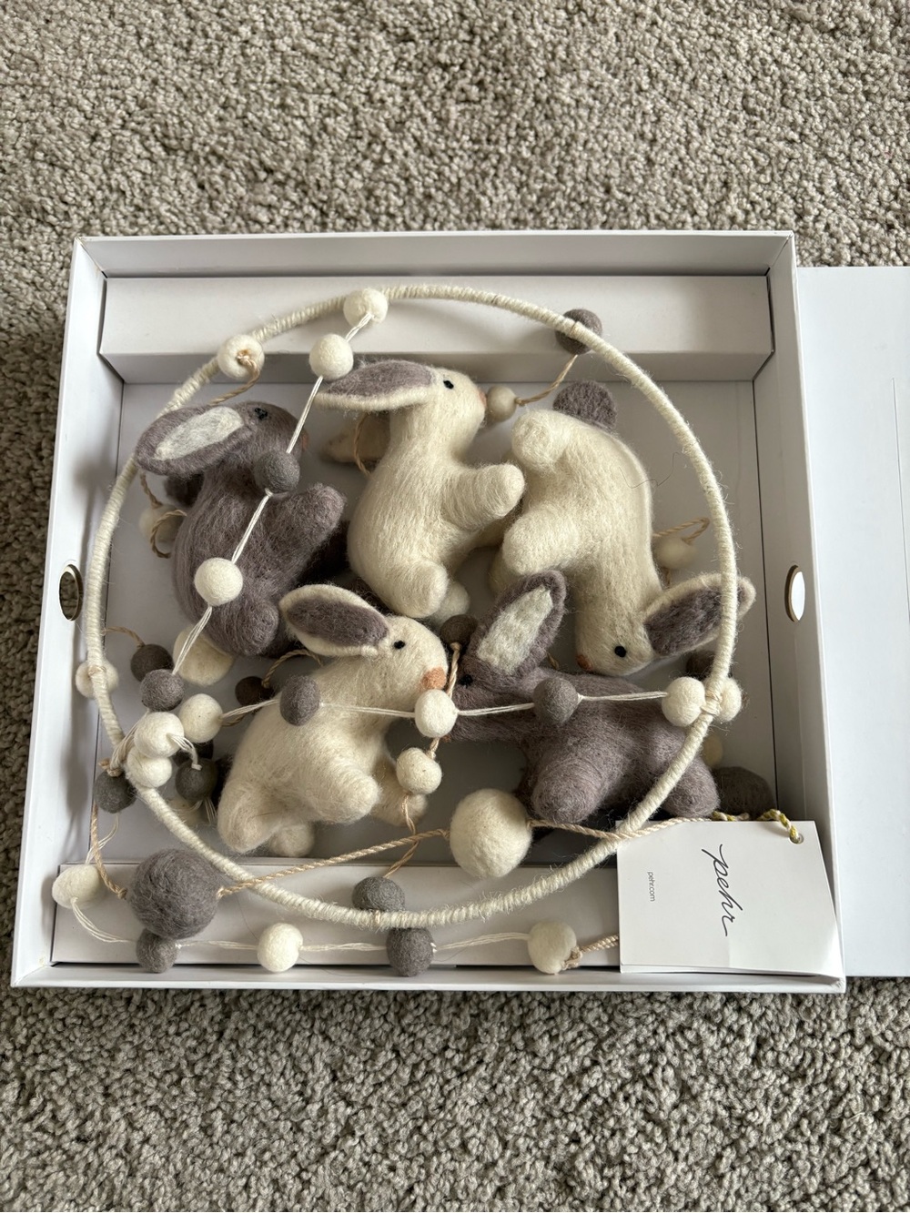 Pehr Bunny Hop - Handmade Wool Bunny Garland Mobile - Cream & Gray